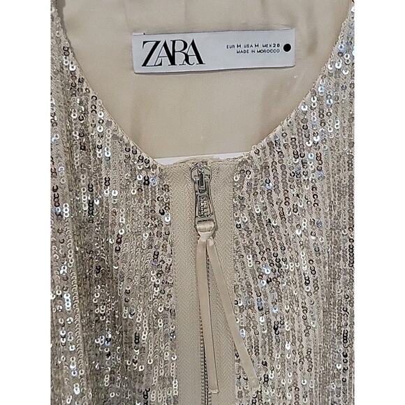 Zara Sequin Zip-Up Bomber Jacket Size M Womens Sparkly Party Fairy Y2K Disco - Picture 2 of 4